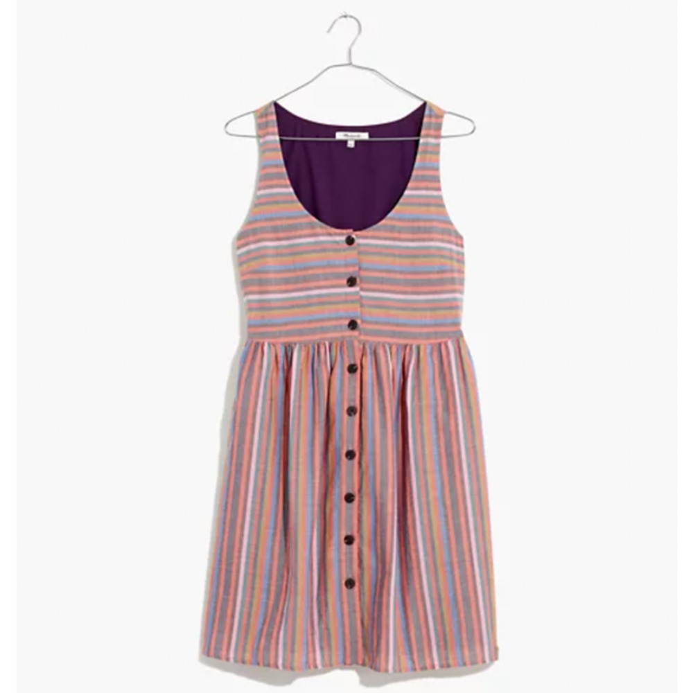 Madewell Blogger Favorite Scoopneck Tank Shirt Dress in Rainbow Stripe - Picture 2 of 7